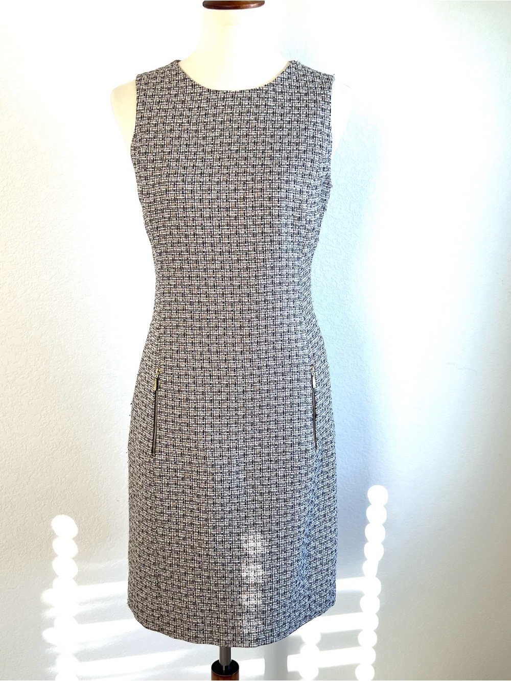 VintageTweed Sheath Dress - Black, Beige and White